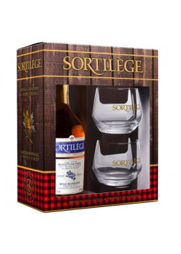 Gift box Quebec whiskey Sortilège with wild blueberries + 2 glasses