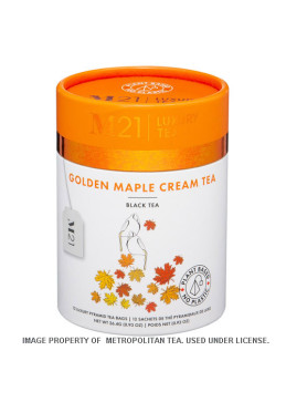 Doos zwarte thee met gouden ahornsiroop crème uit Canada, gourmet infusie met zoete tonen