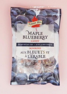 Detail bosbessen-ahornsnoepjes Canada, kleurrijke lolly fruitige gourmet smaak Quebec specialiteit