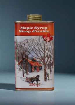 Metal can of maple syrup