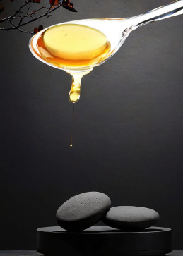 Amber pouch of Canadian maple syrup