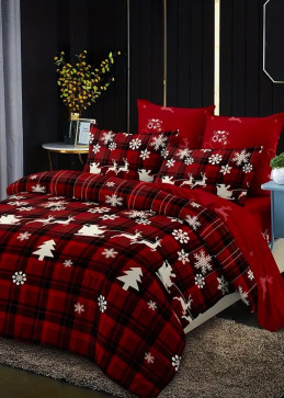 Juego de cama navideño de 3 piezas: estampado de cuadros, alces y copos de nieve, suave y festivo