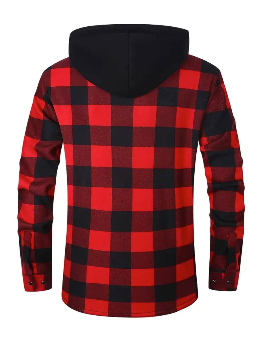 Geruit thermisch shirt stof detail - dikke thermische textuur traditioneel rood zwart Canadees houthakker patroon