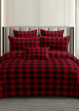 3-delige dekbedovertrekset - rood en zwart geruit patroon