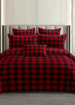 3 Piece Duvet Cover Set - Red and Black Plaid Pattern