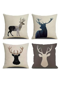 Lot de 4 coussins avec tête de cerf imprimée