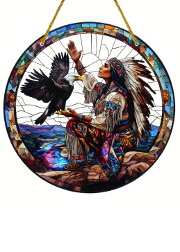 Native American Woman and Eagle Acrylic Suncatcher