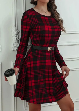 Elegant Plaid Dress for Spring & Fall