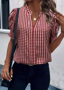 Plaid Short Sleeve Slit...