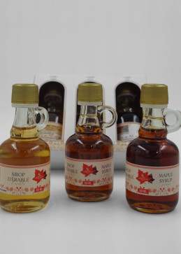 Estuche regalo 3 mini botellas con asa de jarabe de arce, ideal para descubrir los matices