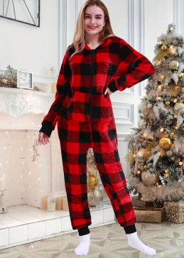 Hooded fleece jumpsuit pajamas