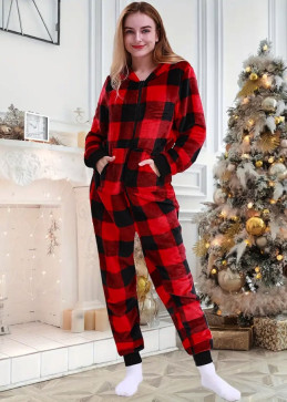 Hooded fleece jumpsuit pajamas