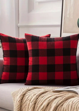 Red and black plaid cushion...