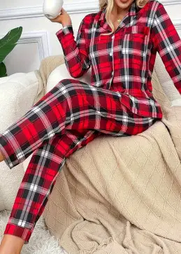 Plaid pajama set, long sleeves