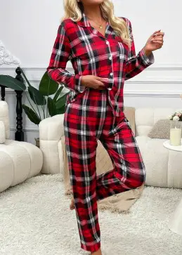 Plaid pajama set, long sleeves