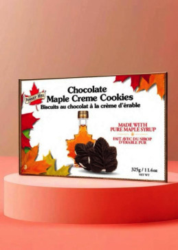 Maple leaf chocolate cookies with maple cream