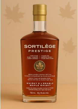 Sortilège Prestige Canadese whiskyfles, 7 jaar gerijpt in pure ahornsiroop uit Quebec.