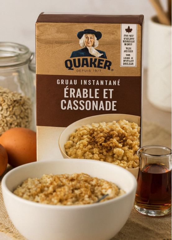 Avena instantánea Quaker arce azúcar moreno Canadá, desayuno clásico avena sabor tradicional