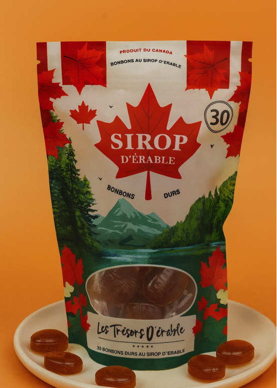 Caramelos duros jarabe arce Canadá, dulces gourmet sabor auténtico puro arce dorado