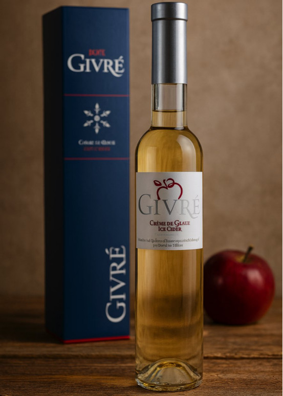 Flasche Eiscider Givré 375ml aus Quebec, goldener Apfelwein mit samtigem Charakter