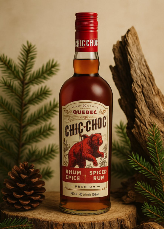 Fles gekruide rum Chic Choc uit Quebec 700 ml, eerste Quebecse agrarische rum, eland-etiket
