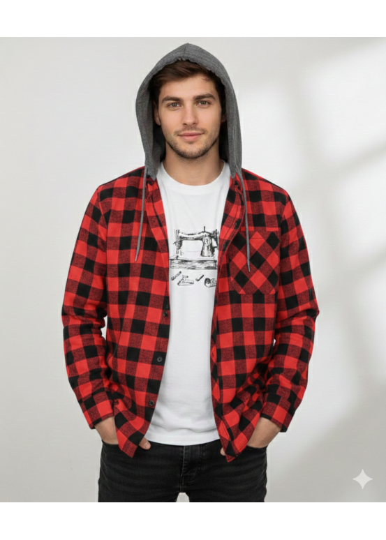 Red and black plaid long-sleeve shirt Canada style - classic lumberjack garment wild style traditional