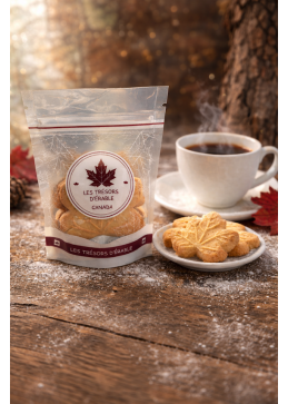 Ahornbladkoekje per stuk - Canadese zandkoek gevuld met pure ahornsiroopcreme bij de koffie