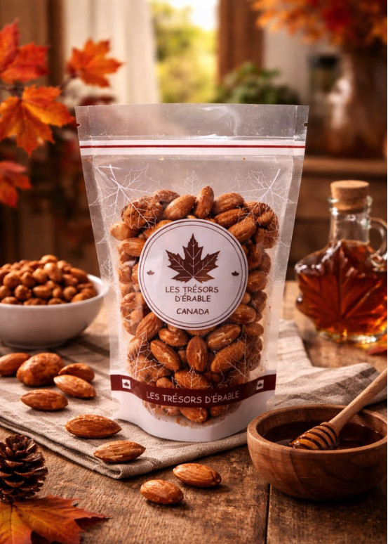 Met ahorn omhulde amandelen Canada, krokante gourmet snoepjes pure zoete ahornsmaak authentiek