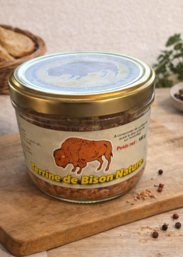 Open natuurlijke bizonterrine alternatieve weergave - royale textuur Quebec vleeswaren op cracker brood