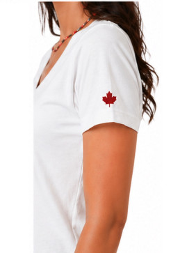 t-shirt canada femme blanc col v maple spirit