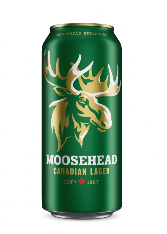 Blikje Moosehead Blond 473ml, Canadese lager 5% gouden medaille op het Bierwereldkampioenschap
