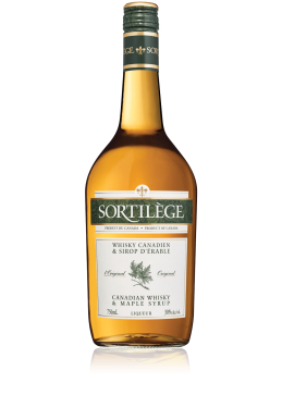 Botella de 750ml de Sortilège Quebec Maple Syrup Whisky Liqueur como se ve en Canadá