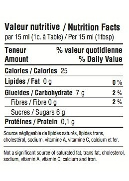 Voedingswaardetabel bio bosbes-ahornjam, gecertificeerde biologische ingrediënten Canada productetiket
