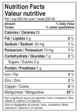valeurs nutritionnelle de l'eau d'érable Maple 3