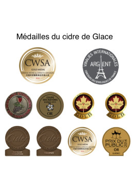 Recompensa y medalla por sidra de hielo de Domaine Labranche en Canadá, región de Quebec