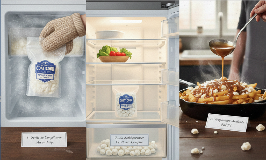 Preapartion du fromage à poutine avec les phases