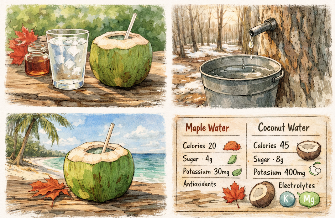 photo comparative eau d'érable et coco