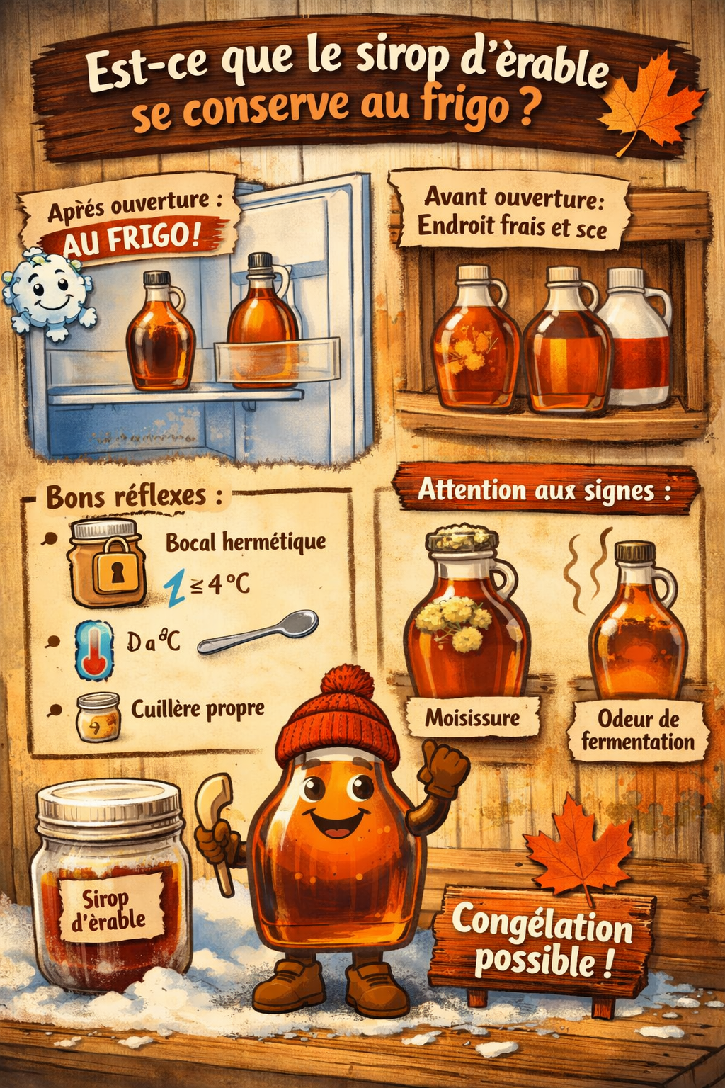 conservation du sirop d'érable au frigo