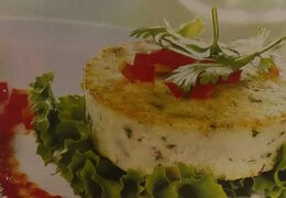 Potato flan with red pepper and coriander