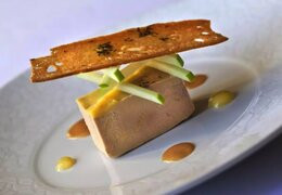 Foie gras on maple tiles